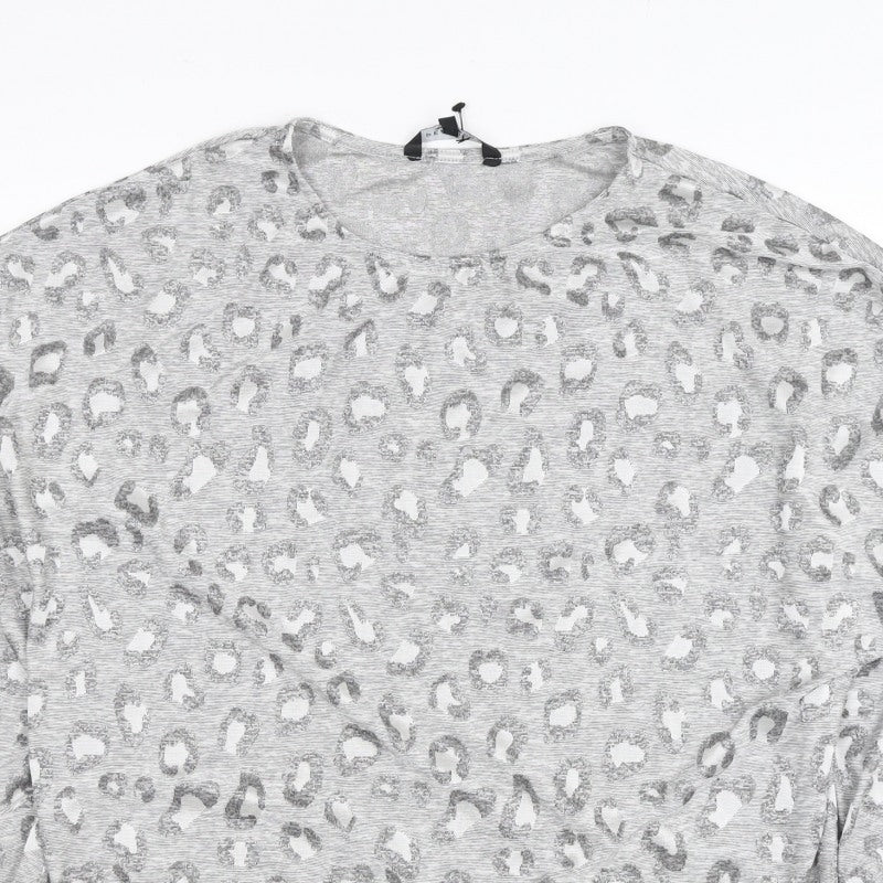 Peacocks Women’s Grey Leopard Print Relaxed 3/4 Sleeve Top Size 14