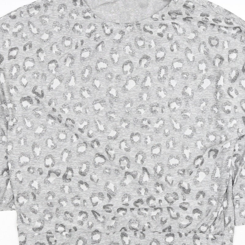 Peacocks Women’s Grey Leopard Print Relaxed 3/4 Sleeve Top Size 14