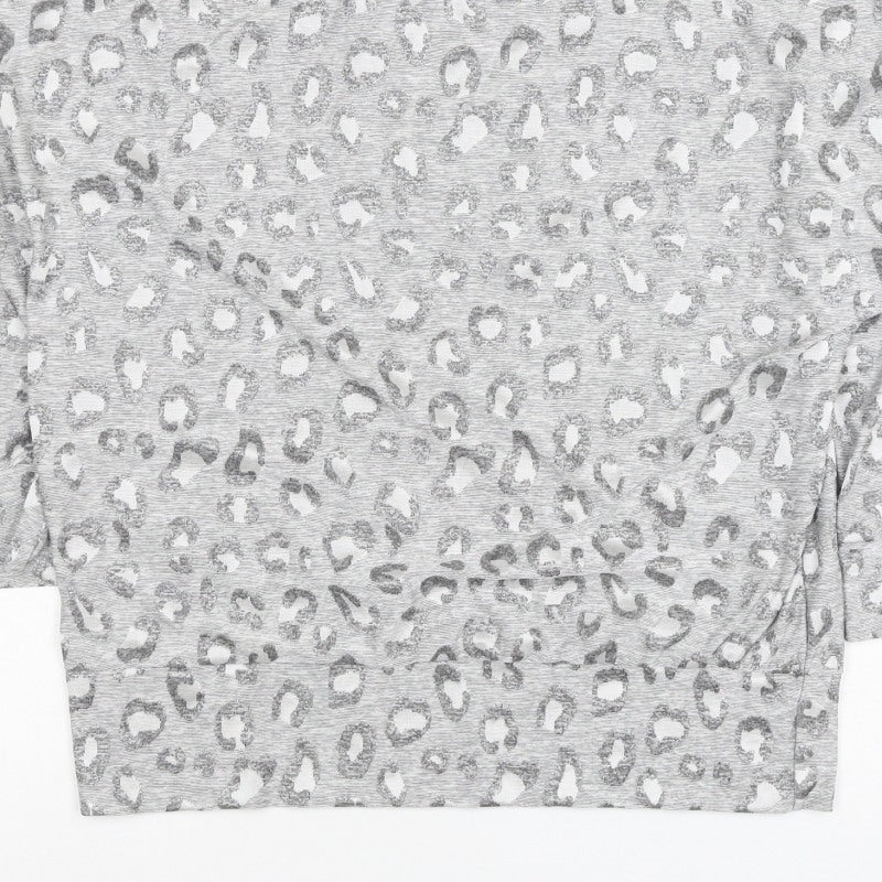 Peacocks Women’s Grey Leopard Print Relaxed 3/4 Sleeve Top Size 14
