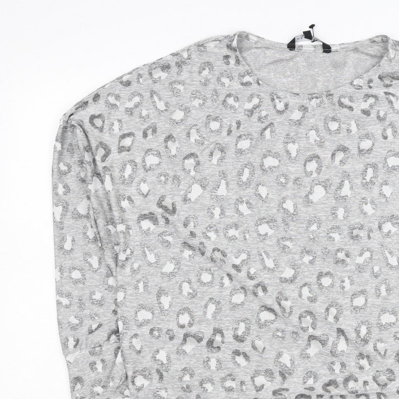 Peacocks Women’s Grey Leopard Print Relaxed 3/4 Sleeve Top Size 14