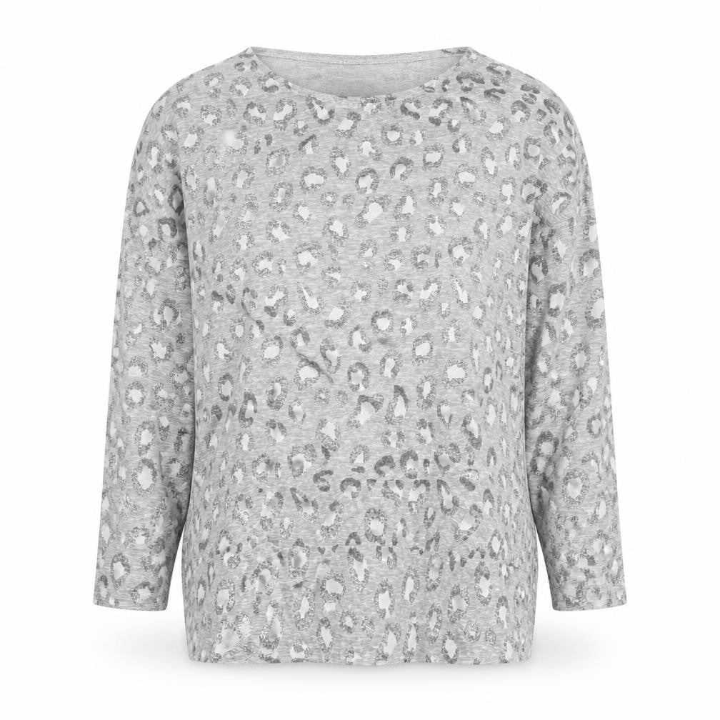 Peacocks Women’s Grey Leopard Print Relaxed 3/4 Sleeve Top Size 14
