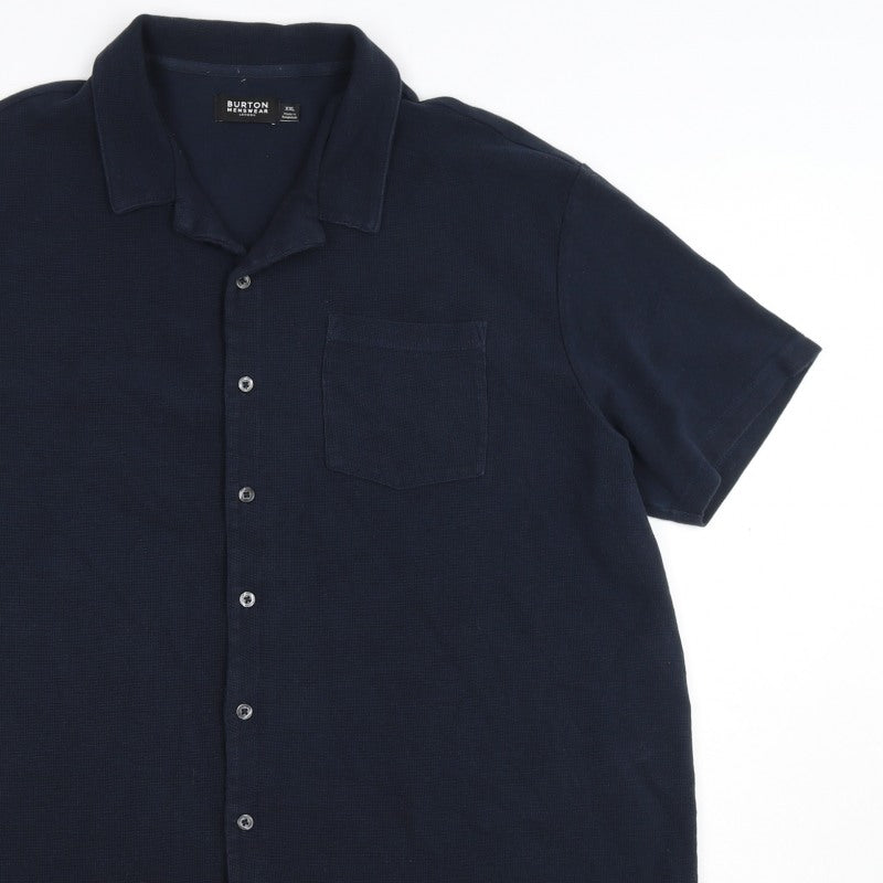 Burton Menswear Men Navy 2XL Short Sleeve Button-Up Polo Shirt