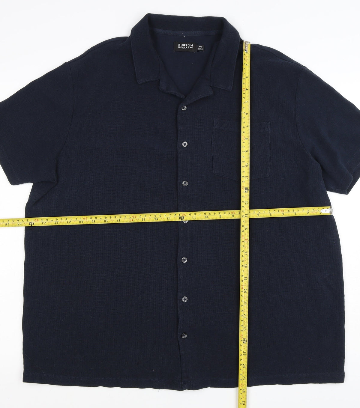 Burton Menswear Men Navy 2XL Short Sleeve Button-Up Polo Shirt
