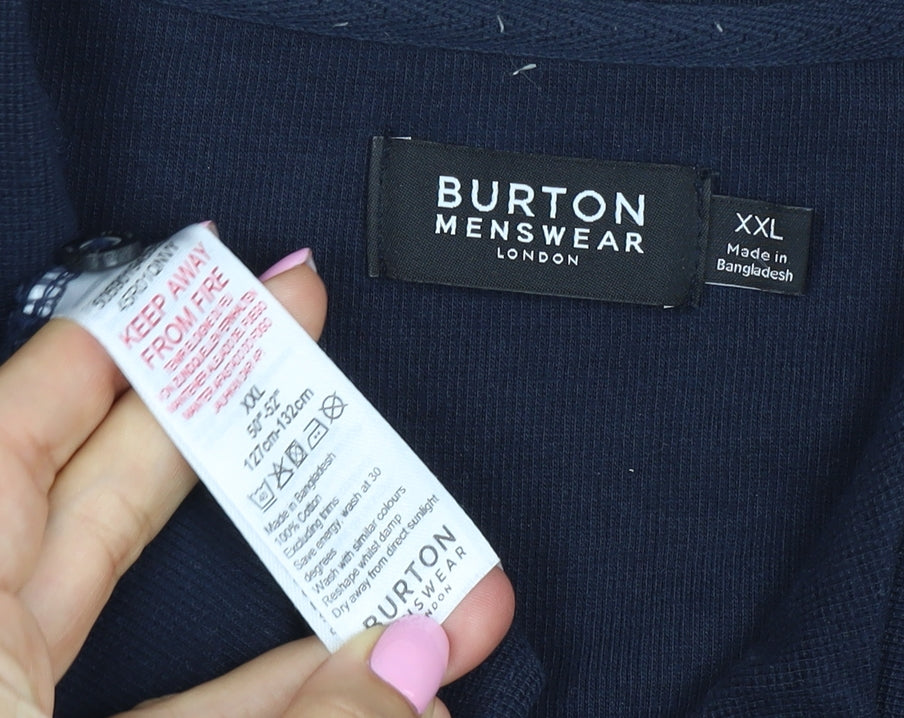 Burton Menswear Men Navy 2XL Short Sleeve Button-Up Polo Shirt