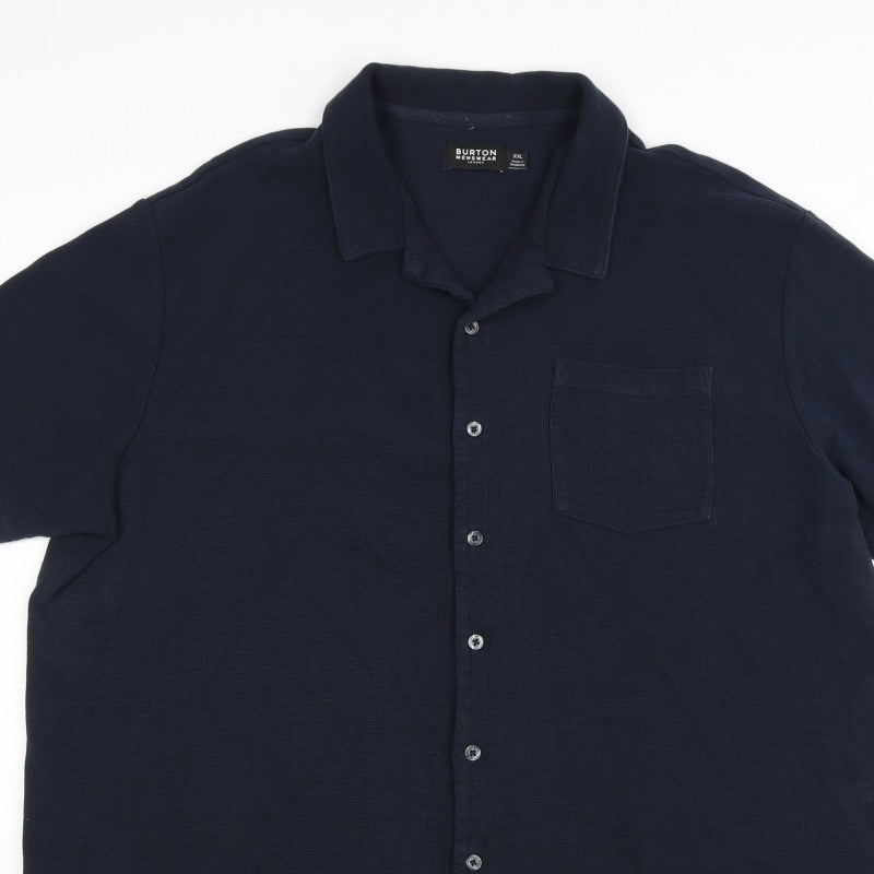 Burton Menswear Men Navy 2XL Short Sleeve Button-Up Polo Shirt