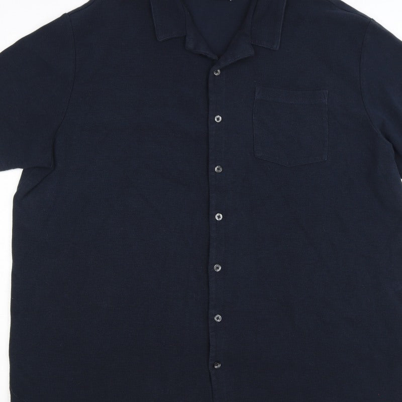 Burton Menswear Men Navy 2XL Short Sleeve Button-Up Polo Shirt