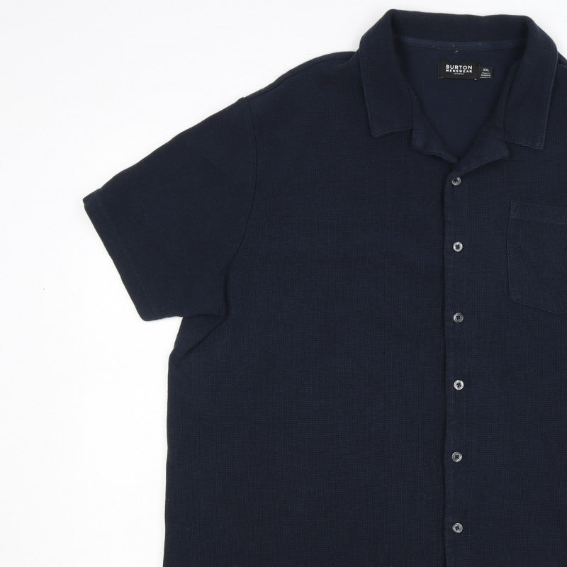Burton Menswear Men Navy 2XL Short Sleeve Button-Up Polo Shirt