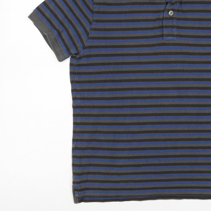 GAP Clothing Men's Blue Grey Striped Cotton Polo Shirt M Short Sleeve