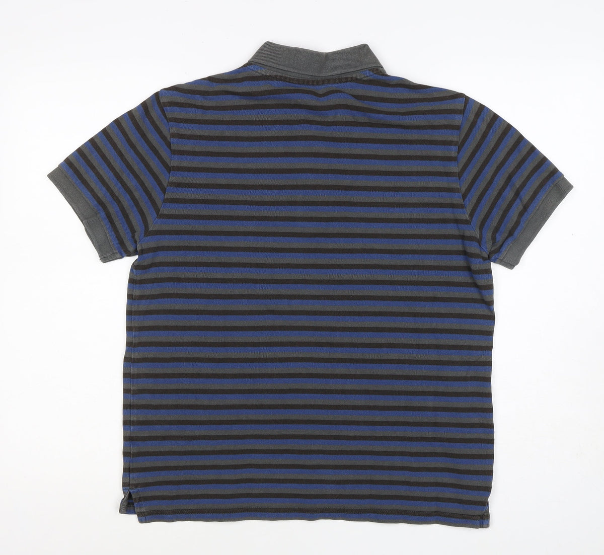 GAP Clothing Men's Blue Grey Striped Cotton Polo Shirt M Short Sleeve