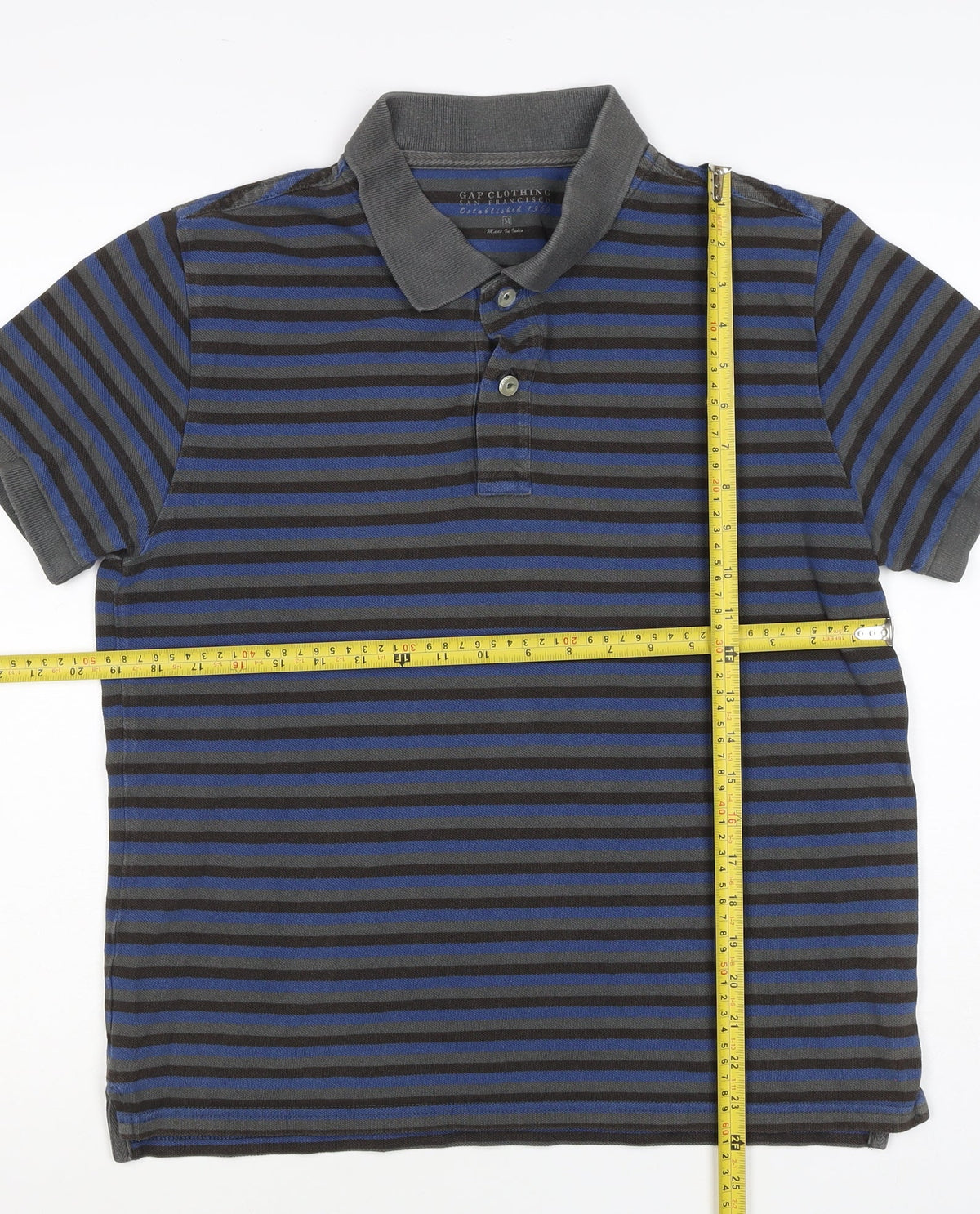 GAP Clothing Men's Blue Grey Striped Cotton Polo Shirt M Short Sleeve