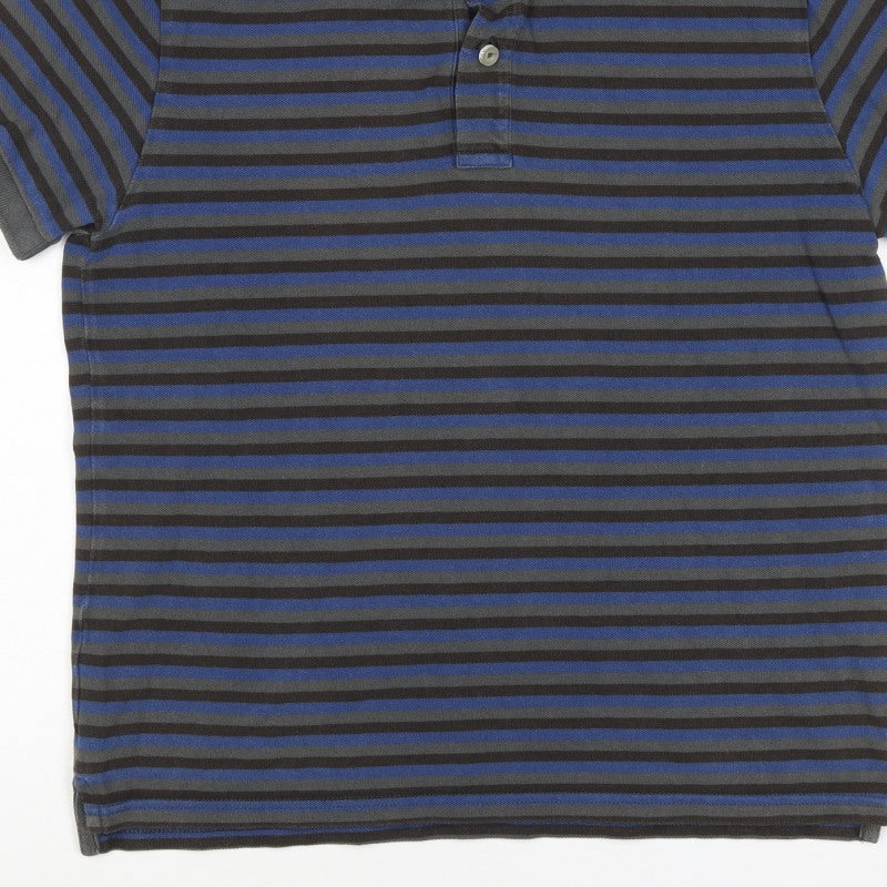 GAP Clothing Men's Blue Grey Striped Cotton Polo Shirt M Short Sleeve