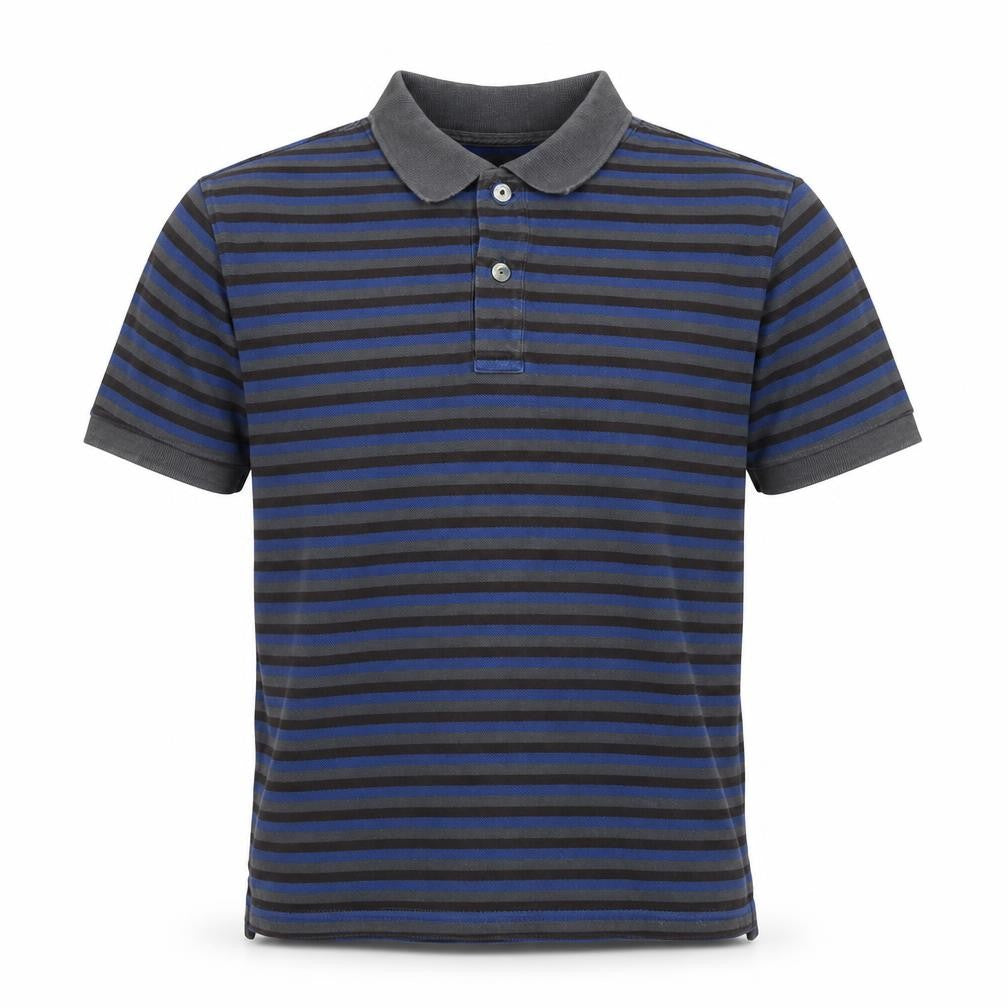 GAP Clothing Men's Blue Grey Striped Cotton Polo Shirt M Short Sleeve