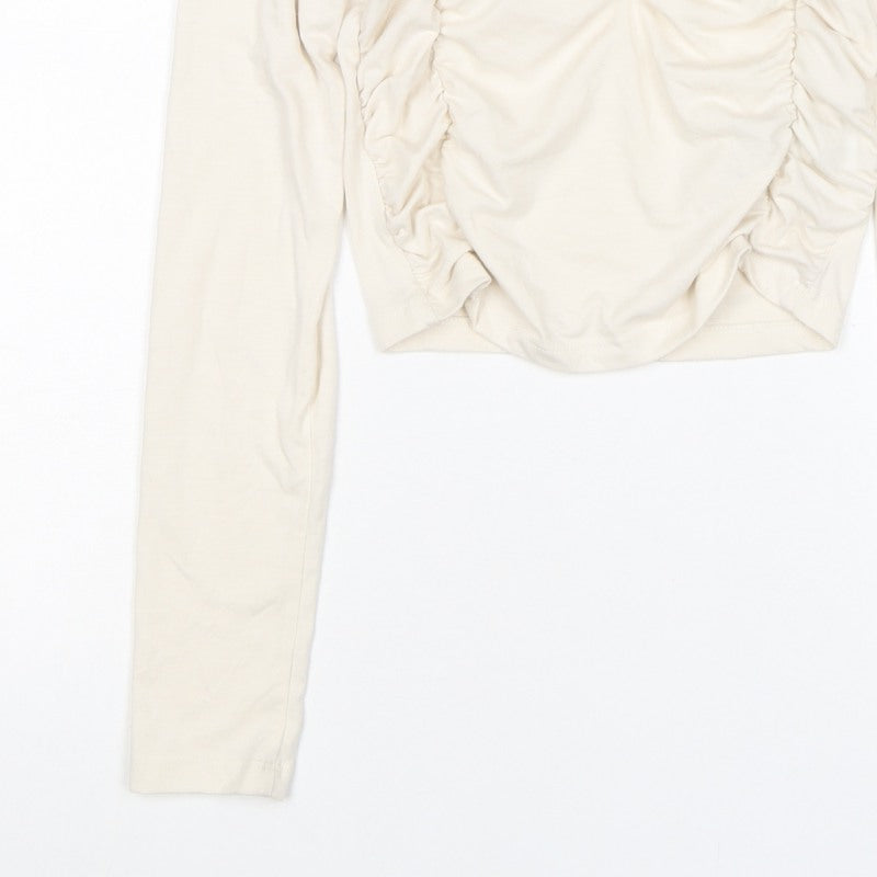 Pamela x NA-KD Women Ivory 2XS Cropped Ruched Square Neck Blouse