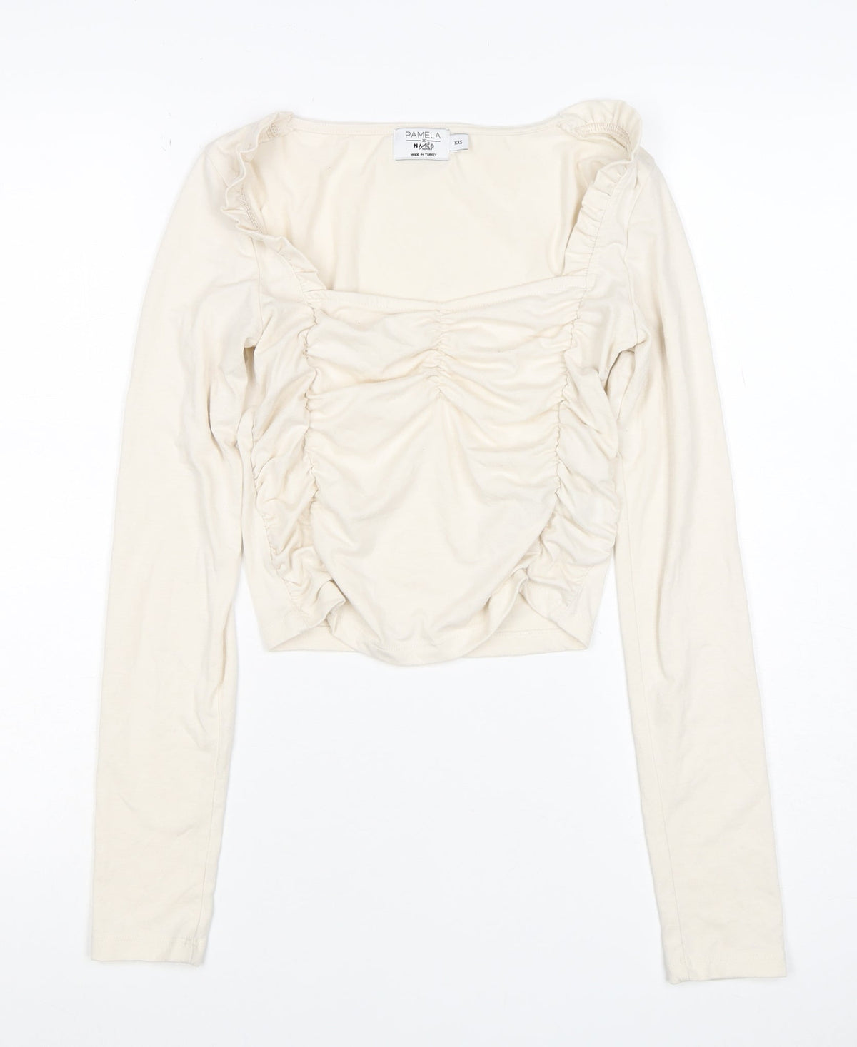 Pamela x NA-KD Women Ivory 2XS Cropped Ruched Square Neck Blouse