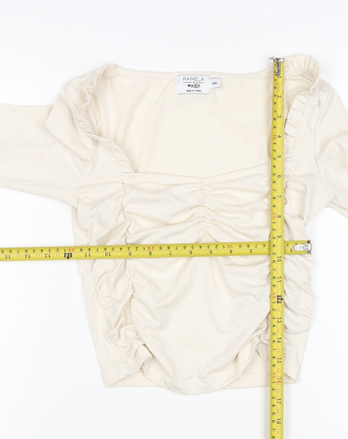Pamela x NA-KD Women Ivory 2XS Cropped Ruched Square Neck Blouse