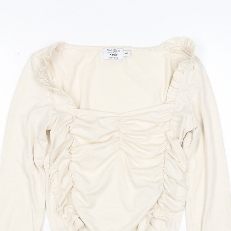 Pamela x NA-KD Women Ivory 2XS Cropped Ruched Square Neck Blouse