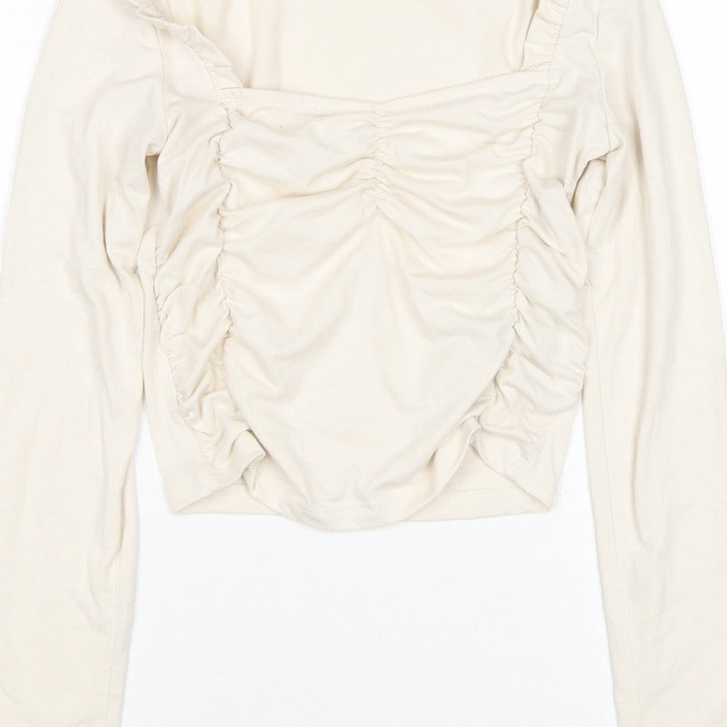 Pamela x NA-KD Women Ivory 2XS Cropped Ruched Square Neck Blouse