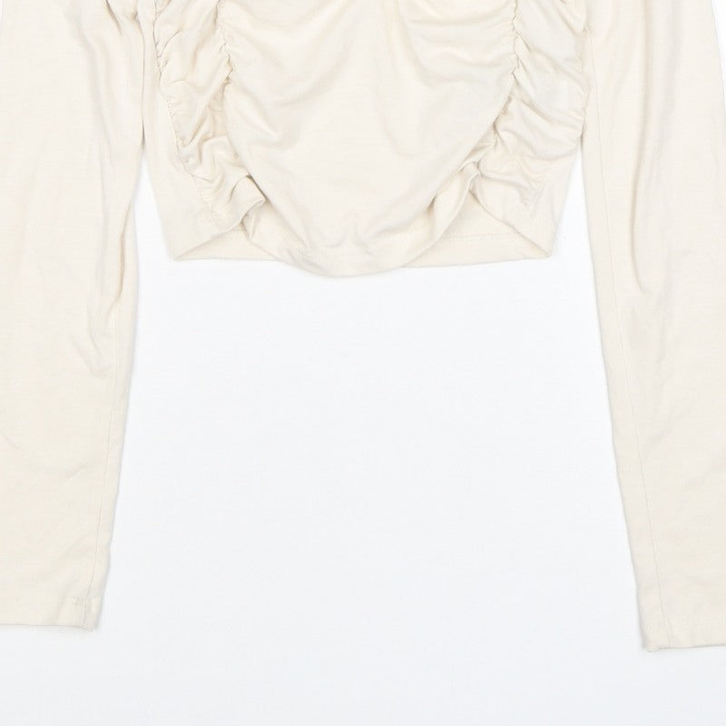 Pamela x NA-KD Women Ivory 2XS Cropped Ruched Square Neck Blouse