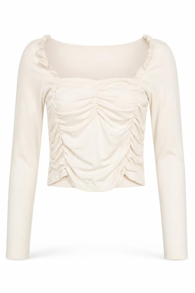Pamela x NA-KD Women Ivory 2XS Cropped Ruched Square Neck Blouse
