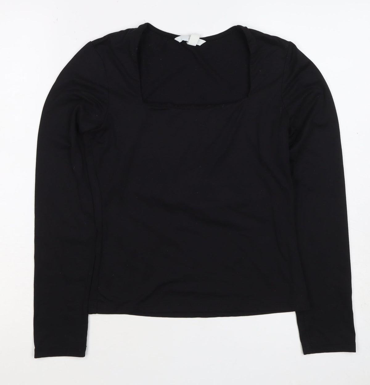 H&M Women's Black UK 10 Square Neck Long Sleeve Stretch Blouse