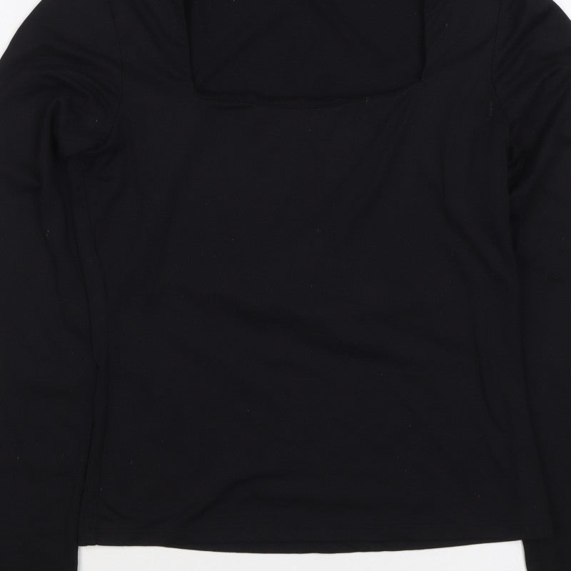 H&M Women's Black UK 10 Square Neck Long Sleeve Stretch Blouse