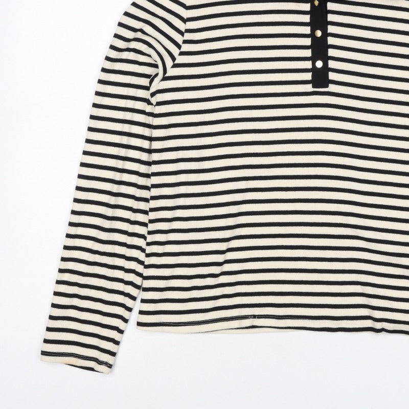 Et Vous Women's Black Ivory Stripe Collared Polo Top UK 20 Long Sleeve