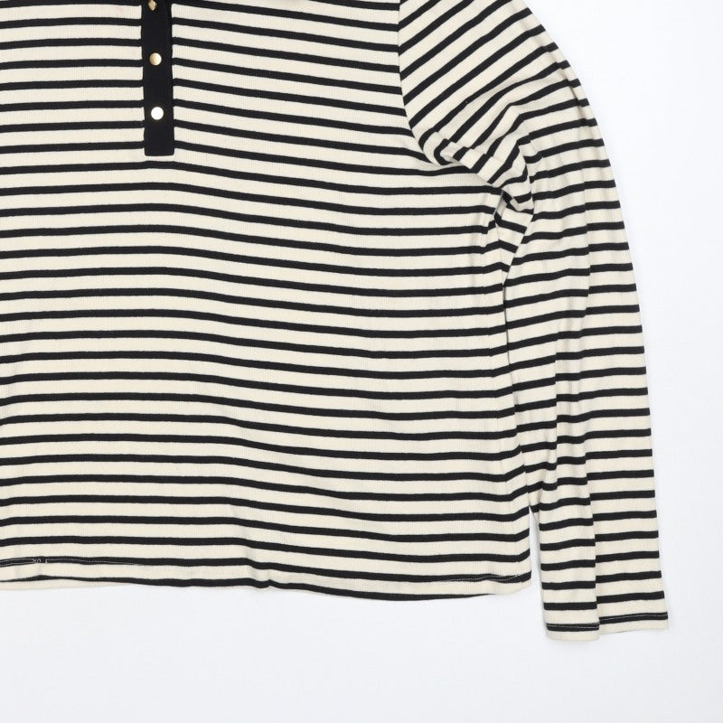 Et Vous Women's Black Ivory Stripe Collared Polo Top UK 20 Long Sleeve