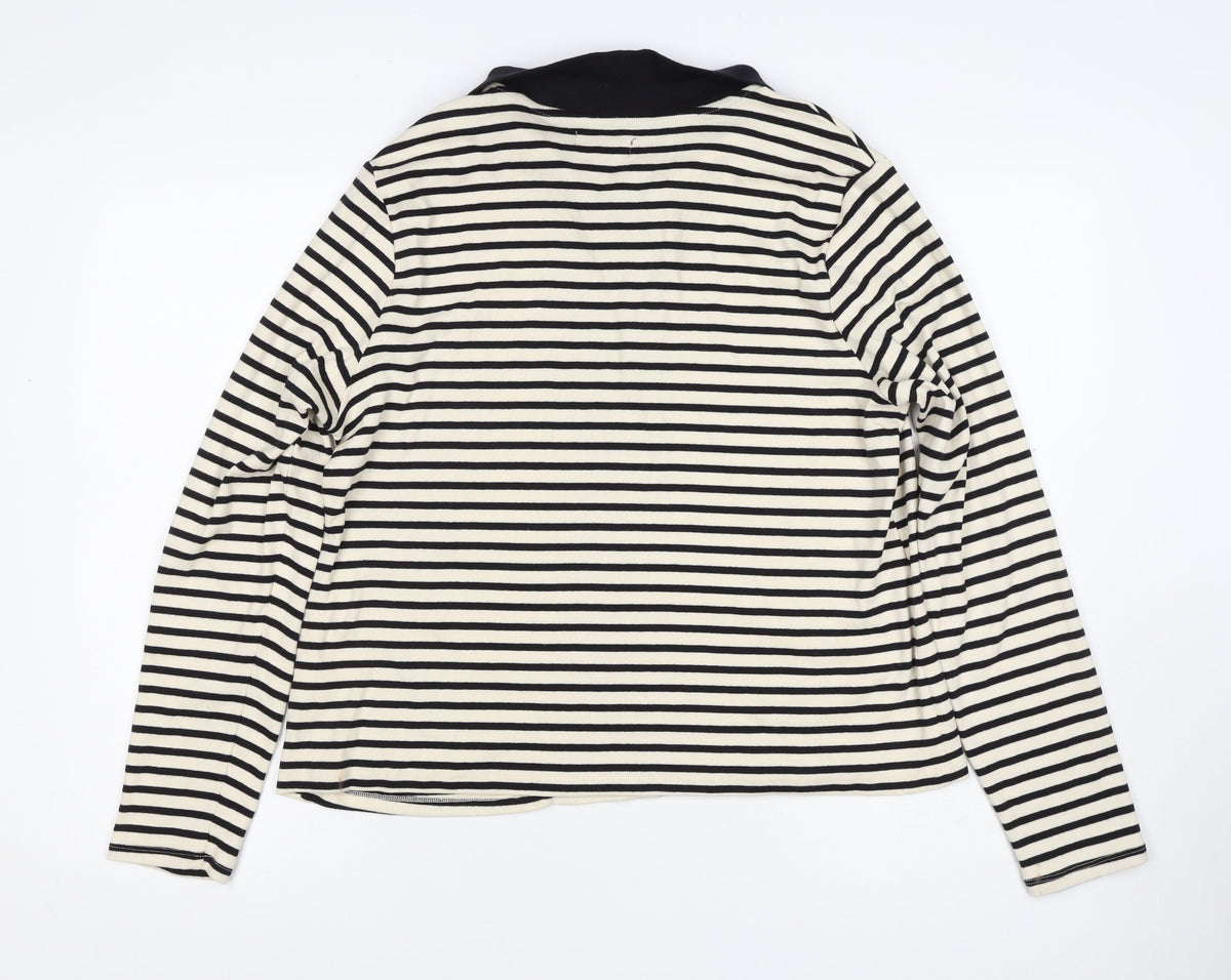 Et Vous Women's Black Ivory Stripe Collared Polo Top UK 20 Long Sleeve