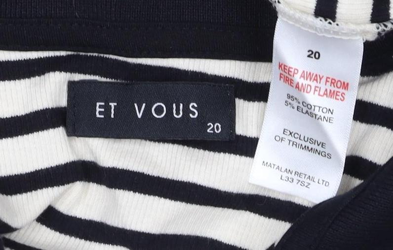 Et Vous Women's Black Ivory Stripe Collared Polo Top UK 20 Long Sleeve