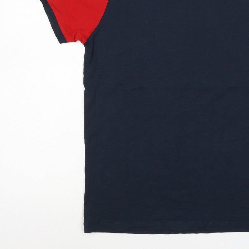 A&W85 Men’s M Navy Red White Colourblock Crew Neck Cotton T-Shirt