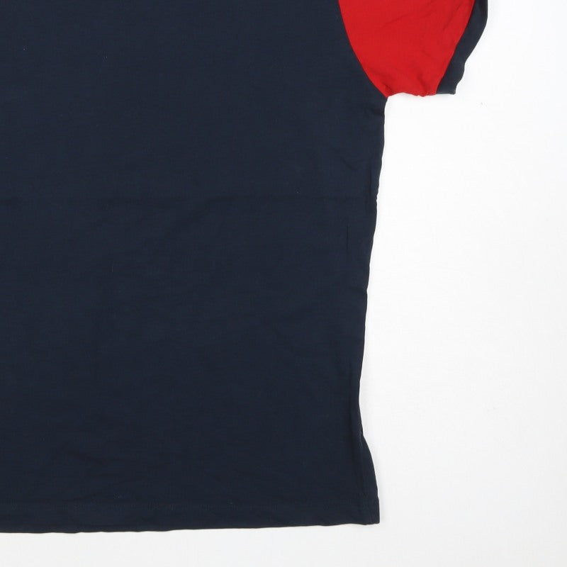 A&W85 Men’s M Navy Red White Colourblock Crew Neck Cotton T-Shirt
