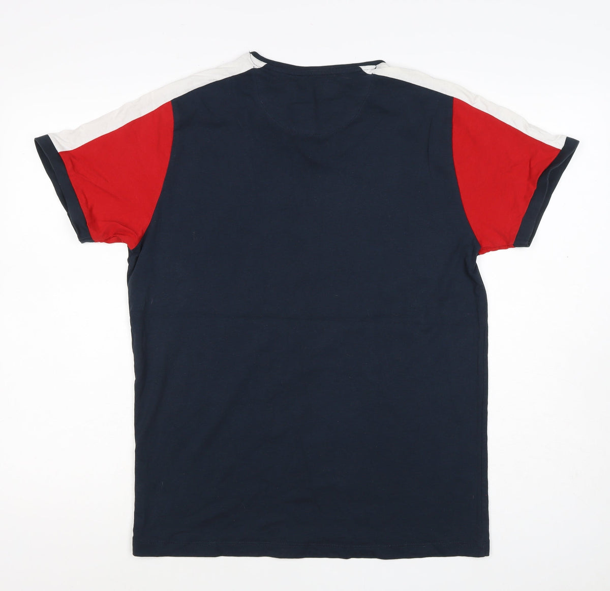 A&W85 Men’s M Navy Red White Colourblock Crew Neck Cotton T-Shirt