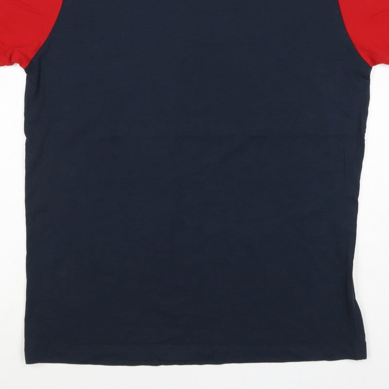 A&W85 Men’s M Navy Red White Colourblock Crew Neck Cotton T-Shirt