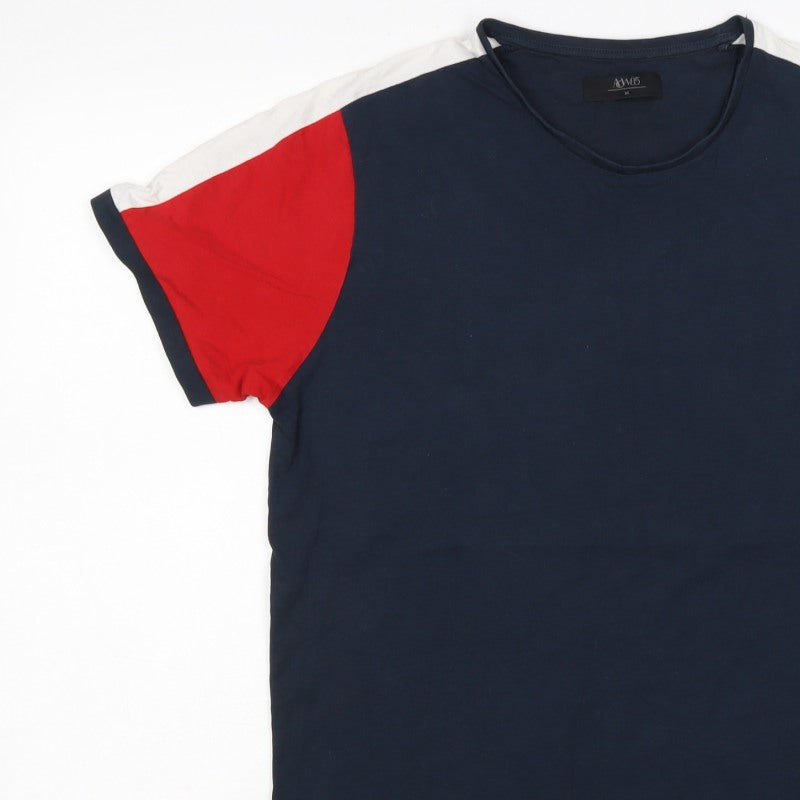 A&W85 Men’s M Navy Red White Colourblock Crew Neck Cotton T-Shirt