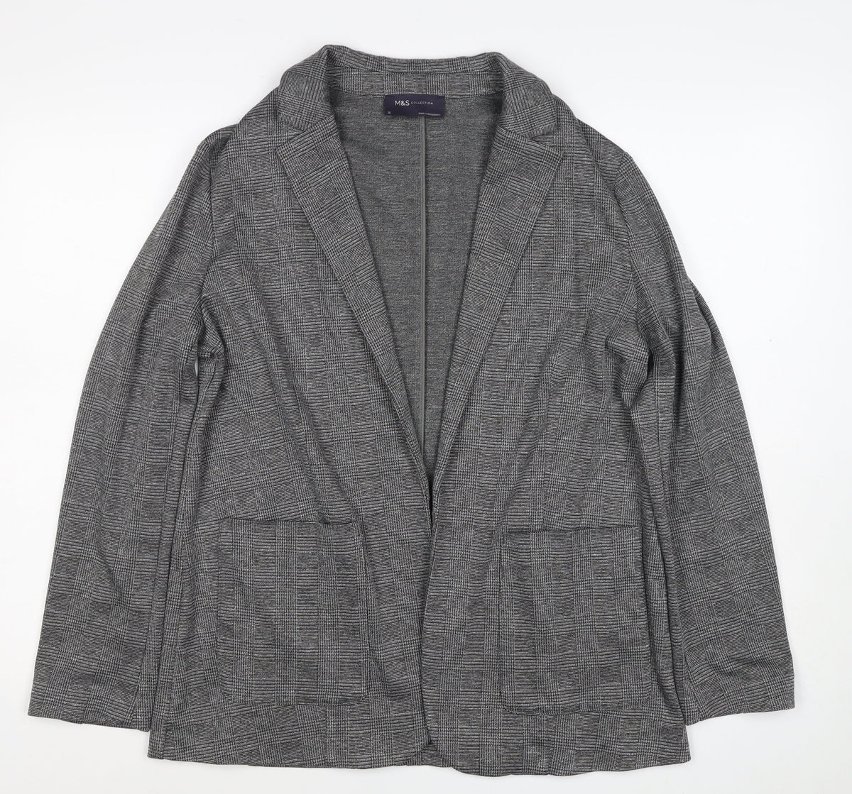 Marks & Spencer Women Grey Check Jersey Blazer Size 12 Workwear