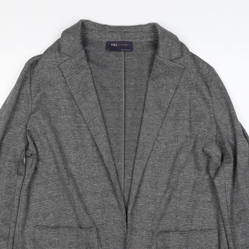 Marks & Spencer Women Grey Check Jersey Blazer Size 12 Workwear
