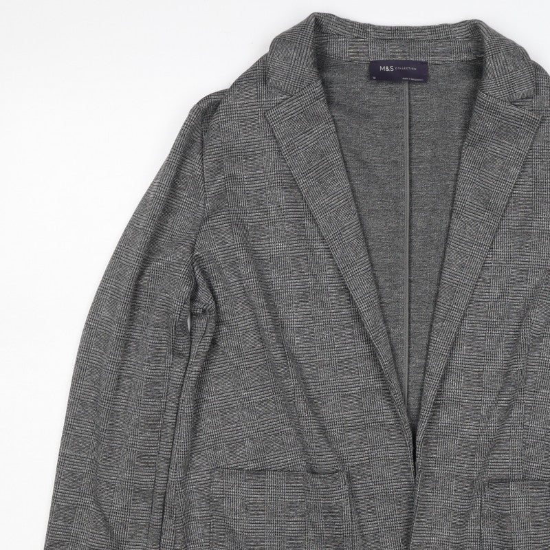 Marks & Spencer Women Grey Check Jersey Blazer Size 12 Workwear