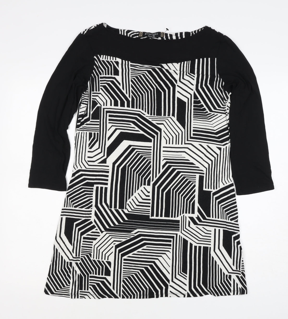 Principles by Ben de Lisi Women Black White Geometric Shift Dress UK 12