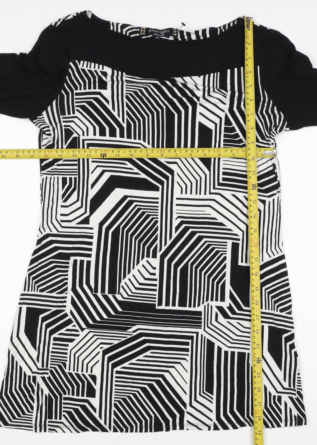 Principles by Ben de Lisi Women Black White Geometric Shift Dress UK 12