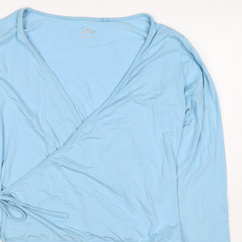 Crane Women Blue Size 16 Wrap V-Neck Long Sleeve Stretch Jersey Top