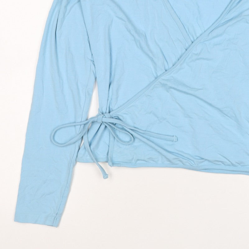 Crane Women Blue Size 16 Wrap V-Neck Long Sleeve Stretch Jersey Top