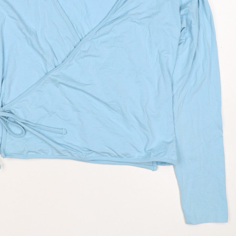 Crane Women Blue Size 16 Wrap V-Neck Long Sleeve Stretch Jersey Top