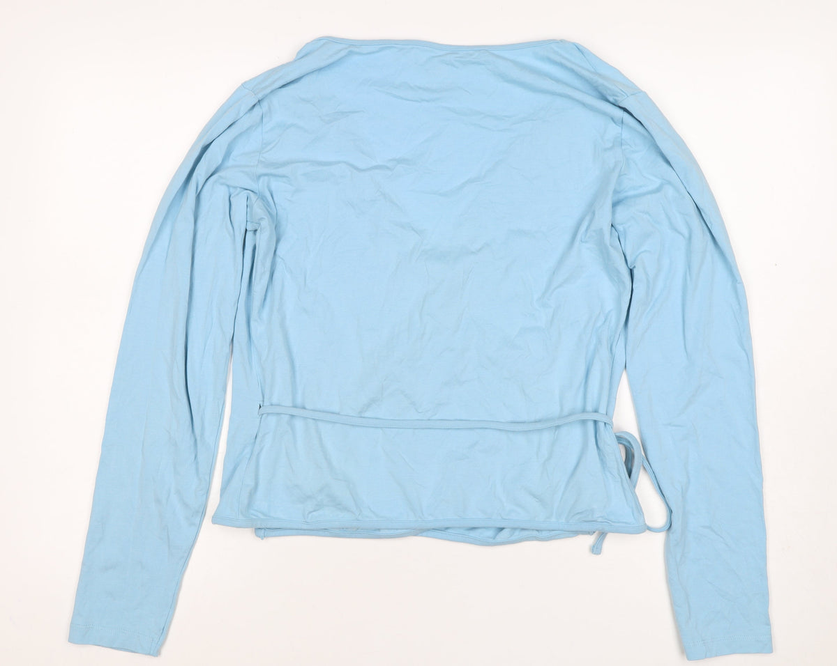 Crane Women Blue Size 16 Wrap V-Neck Long Sleeve Stretch Jersey Top
