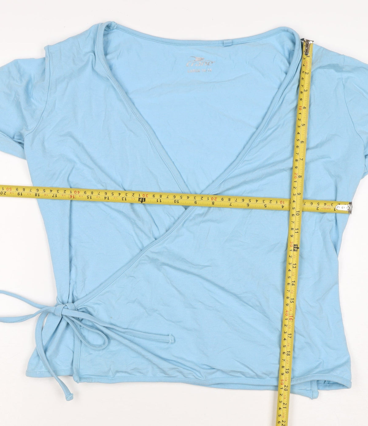 Crane Women Blue Size 16 Wrap V-Neck Long Sleeve Stretch Jersey Top