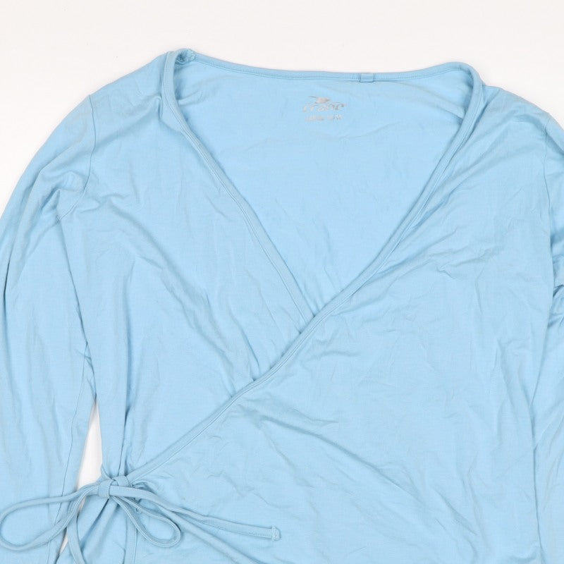 Crane Women Blue Size 16 Wrap V-Neck Long Sleeve Stretch Jersey Top