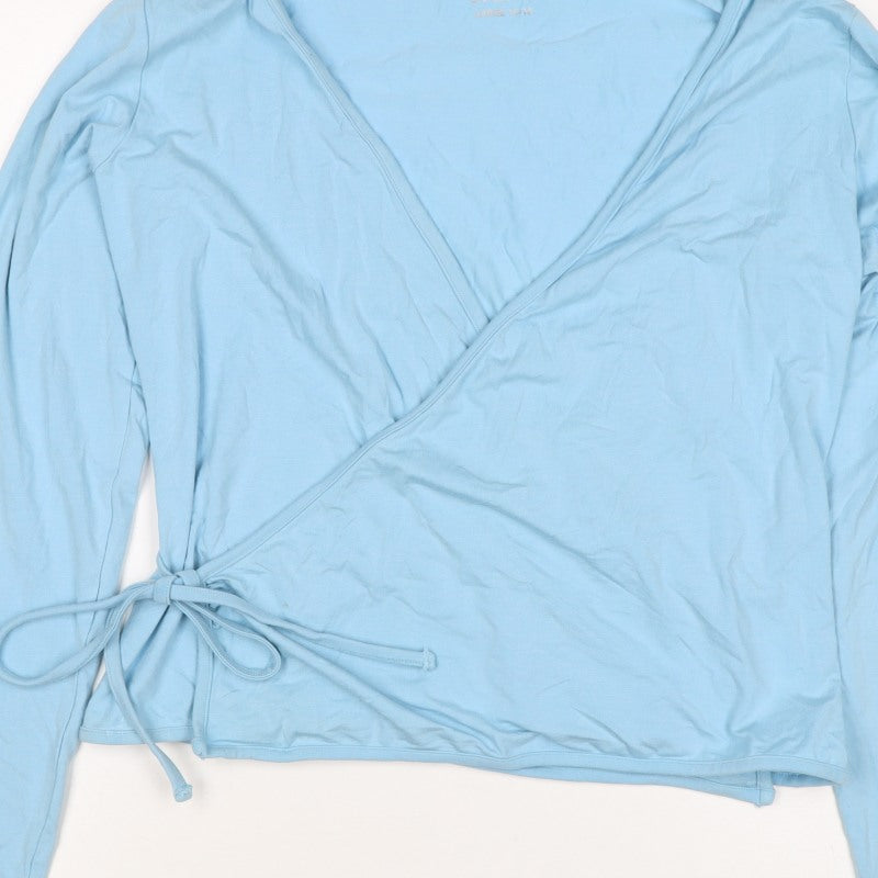 Crane Women Blue Size 16 Wrap V-Neck Long Sleeve Stretch Jersey Top