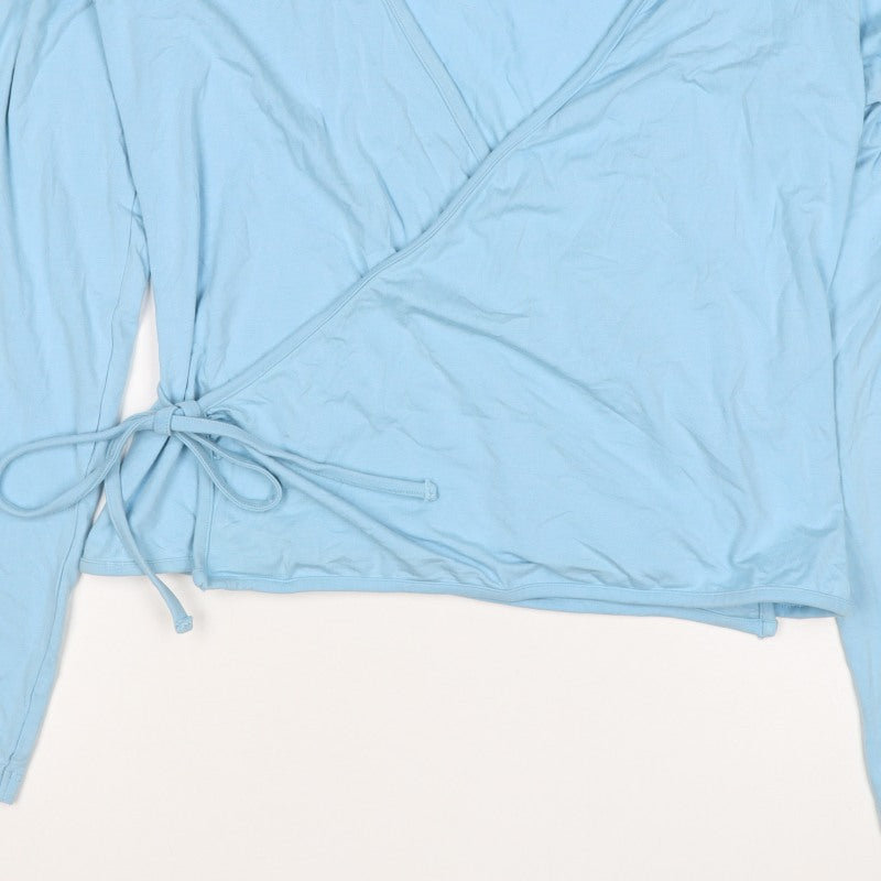 Crane Women Blue Size 16 Wrap V-Neck Long Sleeve Stretch Jersey Top