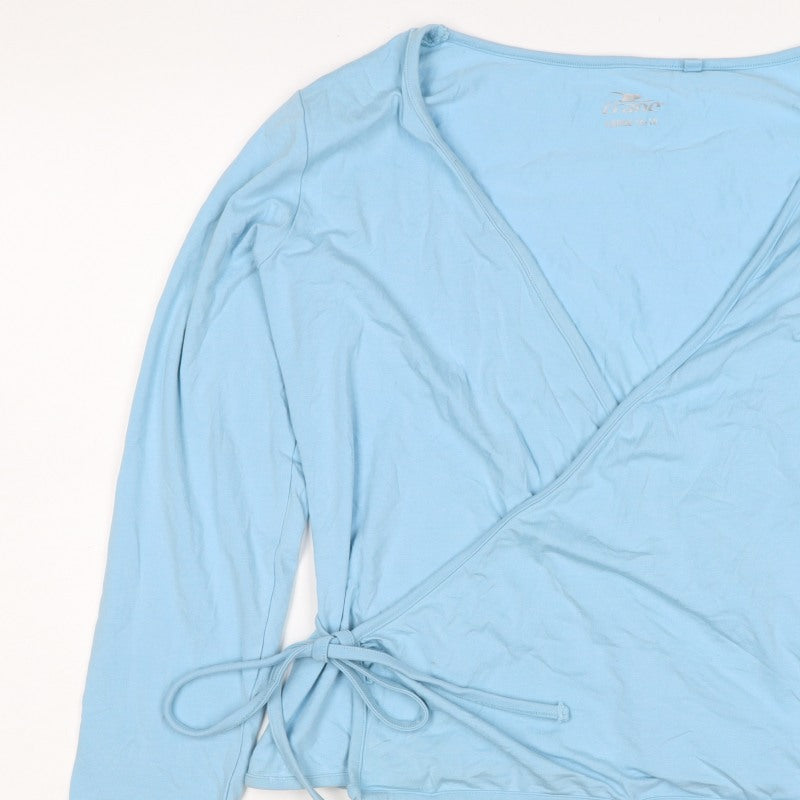 Crane Women Blue Size 16 Wrap V-Neck Long Sleeve Stretch Jersey Top