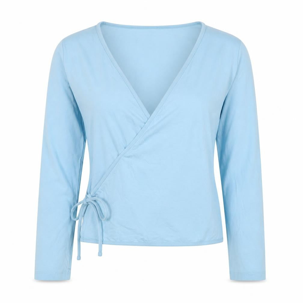 Crane Women Blue Size 16 Wrap V-Neck Long Sleeve Stretch Jersey Top