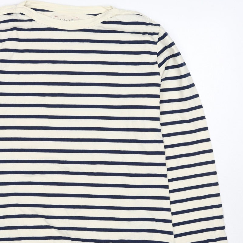 Jigsaw Women’s Blue Ivory Stripe Cotton Boat Neck Long Sleeve Top L